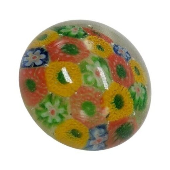 Vintage Art Glass Millefiore Paperwight Retro Flower Orange Yellow Green Blue 2" - Picture 5 of 14